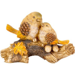 Dekorácia MagicHome Nature, Vtáci na pni, polyresin, 24x10,5x15,5 cm