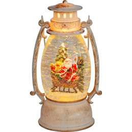 Lampáš MagicHome Vianoce Retro, LED teplá biela, so santom na saniach, s trblietkami, biely, 3xAA, plast, 13x11x24 cm