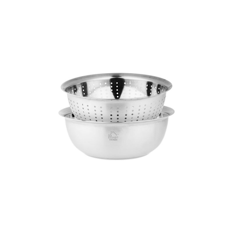 Cedník MagicHome, 26,5 cm, s miskou, okrúhle otvory, nerez