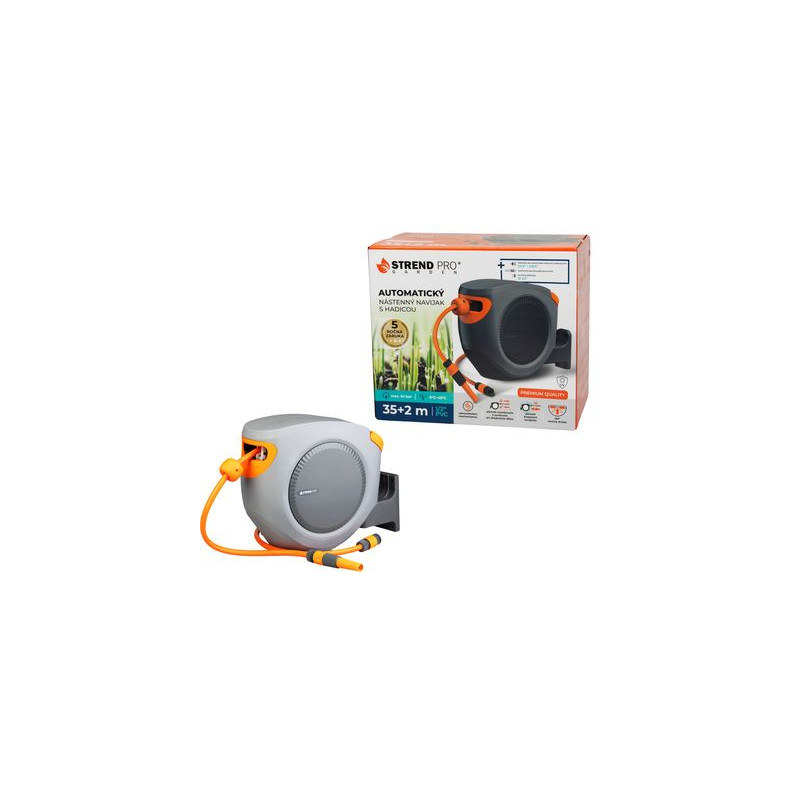 Navíjač Strend Pro Premium, na stenu, automatický 1/2", so záhradnou hadicou L-35+2 m