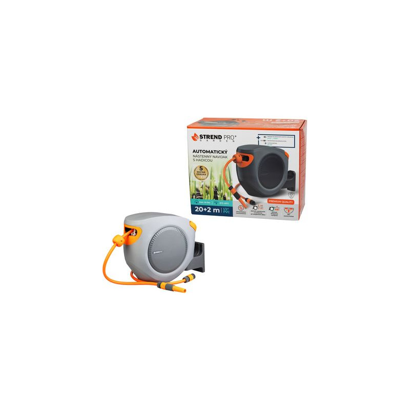 Navíjač Strend Pro Premium, na stenu, automatický 1/2", so záhradnou hadicou L-20+2 m
