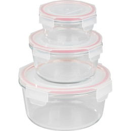 Dóza MagicHome, sada 3 ks, sklenená, sklo, okrúhla, s vekom, 370/800/1500 ml