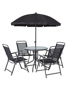 Set záhradný LETICIA GREY, stôl 85x71 cm, 4x stolička 74x53x91 cm, dáždnik 180 cm