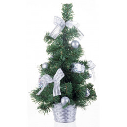 Stromček MagicHome Vianoce, ozdobený, strieborný, mašľa, 30 cm