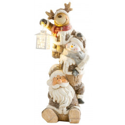 Dekorácia MagicHome Vianoce, Santa, sob a snehuliak s lampášikom, 1 LED, 2xAAA, keramika, 29x24x66 cm