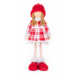Dekorácia MagicHome Vianoce, Dievčatko v károvaných šatách, 32 cm