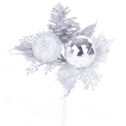 Vetvička MagicHome Vianoce, s jablkom, strieborná, 15 cm, bal. 6 ks