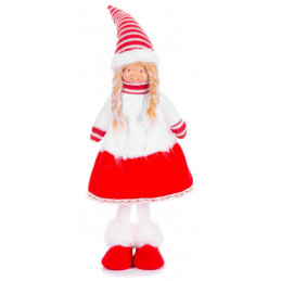 Postavička MagicHome Vianoce, Dievčatko v šatách, látkové, červeno-biele, 17x13x48 cm