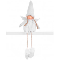 Postavička MagicHome Vianoce, Anjelik s krídlami, látkový, biely, 17,50x10x52 cm
