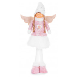 Postavička MagicHome Vianoce, Anjelik s bielou sukňou, látkový, ružovo-biely, 29x13x59 cm