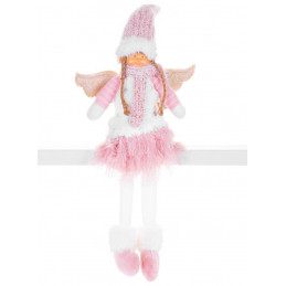 Postavička MagicHome Vianoce, Anjelik s ružovou krátkou sukňou, látkový, ružovo-biely, 23x12x59 cm