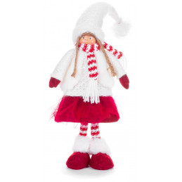 Postavička MagicHome Vianoce, Dievčatko, látkové, červeno-biele, 22x13x57 cm
