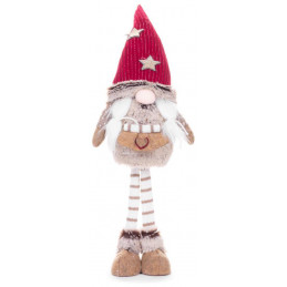 Postavička MagicHome Vianoce, Škriatok s dlhými nohami a krátkou bradou, látkový, červeno-hnedý, 20x12x53 cm