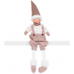 Postavička MagicHome Vianoce, Chlapček s vysokým klobúkom, látkový, hnedo-biely, 17x12x54 cm
