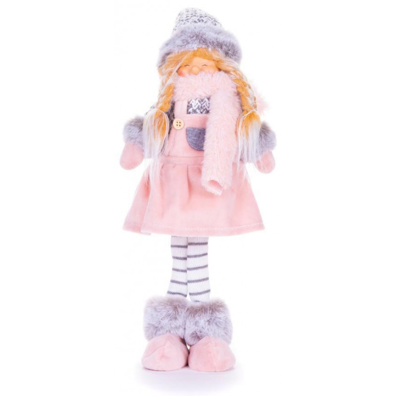 Postavička MagicHome Vianoce, Dievčatko s vysokým klobúkom, látkové, ružovo-sivé, 17x13x48 cm