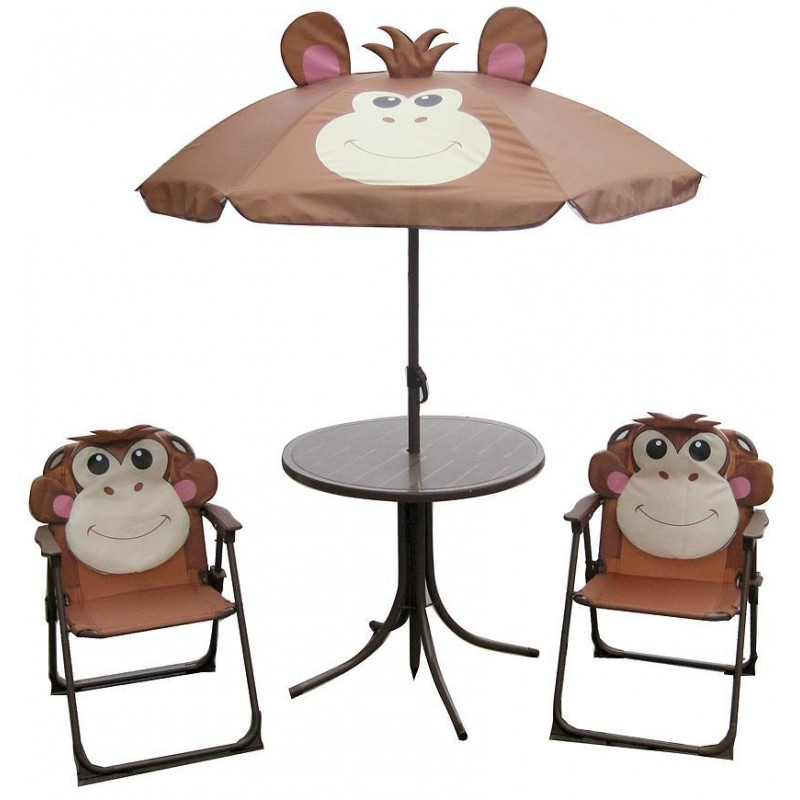 Set LEQ MELISENDA Mono, opica, slnečník 105 cm, stôl 50 cm, 2 stoličky. detský