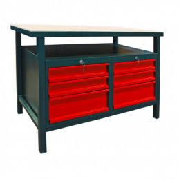 Dielenský pracovný stôl so šiestimi zásuvkami, antracit / červená