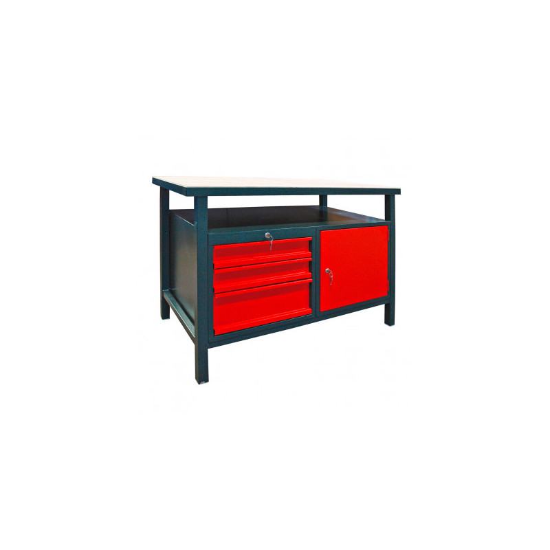 Dielenský pracovný stôl s tromi zásuvkami a skrinkou s dvierkami, antracit / červená