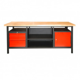 Pracovný stôl XXL2000 so zásuvkami, skrinkou s dvierkami a odkladacím priestorom, antracit / červená
