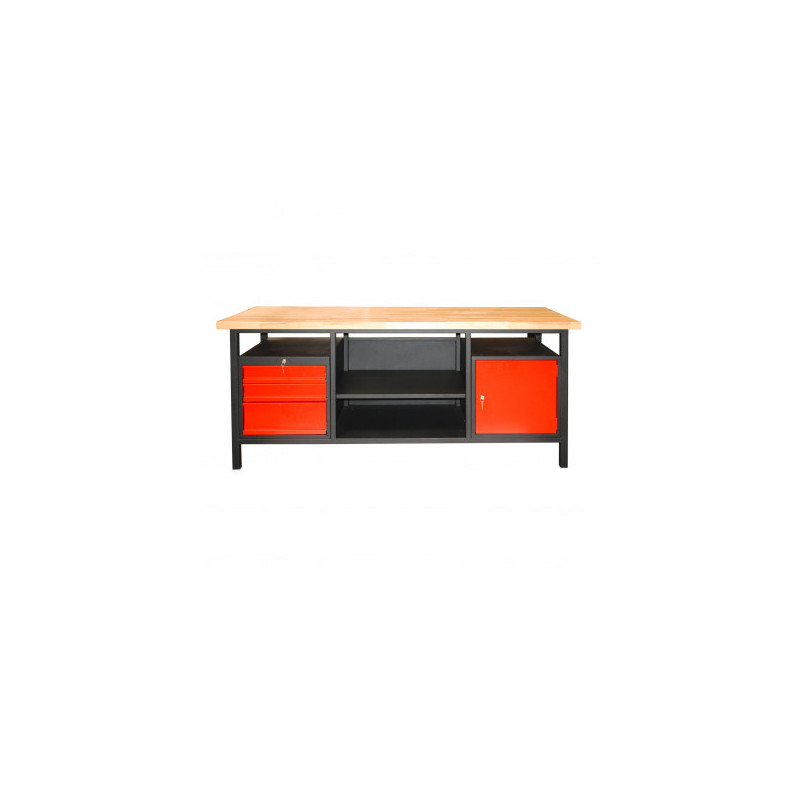 Pracovný stôl XXL2000 so zásuvkami, skrinkou s dvierkami a odkladacím priestorom, antracit / červená