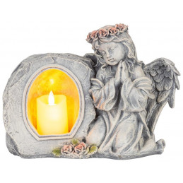 Dekorácia MagicHome, Anjel modliaci so sviečkou, LED, keramika, na hrob, 28x13x21,5 cm