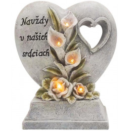 Dekorácia MagicHome, Srdce s textom, keramika, LED, na hrob, solar, 13x11,5x5 cm
