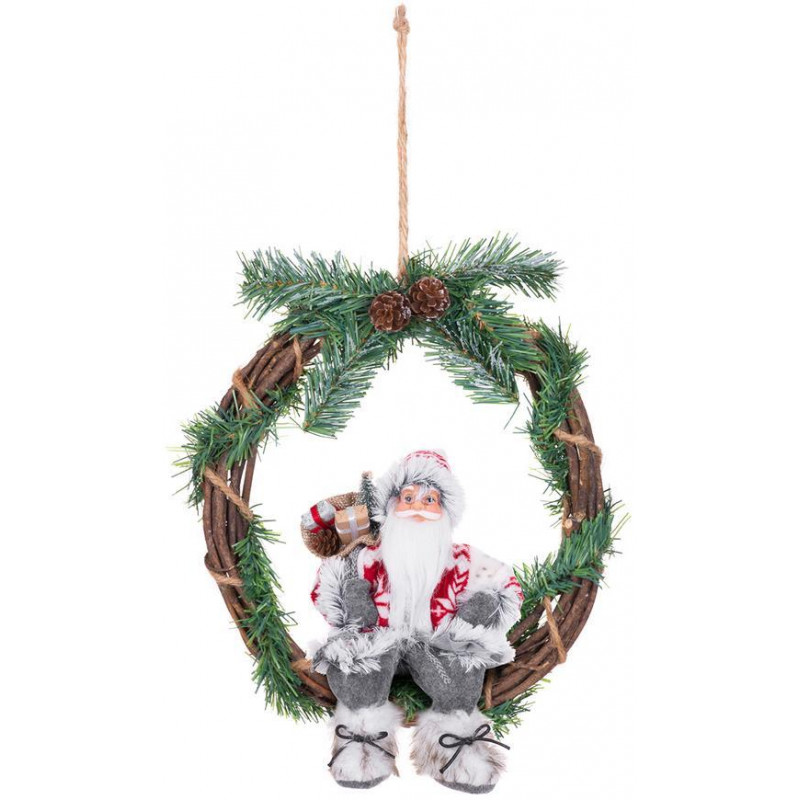 Dekorácia MagicHome Vianoce, Santa sediaci vo venci, 30 cm