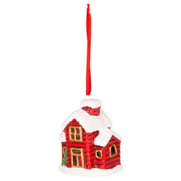 Dekorácia MagicHome Vianoce, Domček, LED, terakota, závesný, 5,5x5x7,2 cm