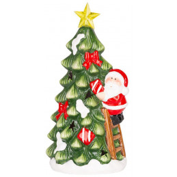 Dekorácia MagicHome Vianoce, Stromček so santom, LED, terakota, 11x8,7x21,8 cm