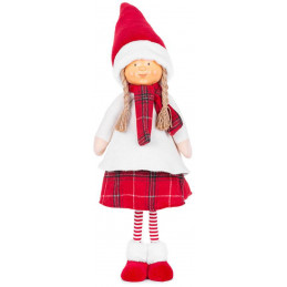 Postavička MagicHome Vianoce, Dievčatko s červenou šatkou, látkové, červeno-biele, 31x18x90 cm