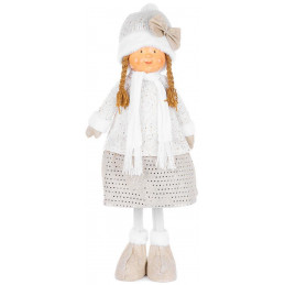 Postavička MagicHome Vianoce, Dievčatko v bielej čiapke, bielo-zlaté, látkové, 30x19x79 cm