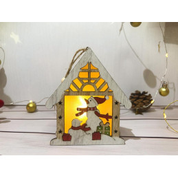 Dekorácia MagicHome Vianoce, Snehuliak v domčeku, LED, závesná, 9,2x3x10,4 cm