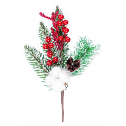 Vetvička MagicHome Vianoce, s bavlnou a bobuľkami, červená, 30 cm