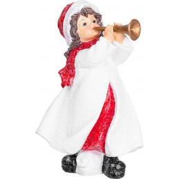 Dekorácia MagicHome Vianoce, Dievčatko hrajúce na trúbku, polyresin, 12x12x20 cm