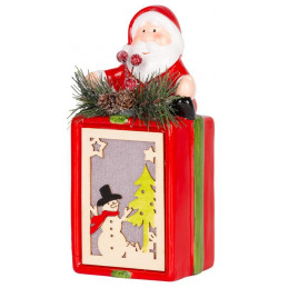 Dekorácia MagicHome Vianoce, Darček so santom, LED, terakota, závesný, 9x8x17,7 cm