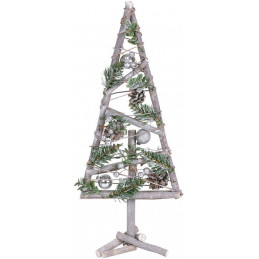 Stromček MagicHome Vianoce, drevený, so striebornými guľami, 20x3x47 cm