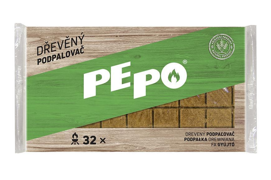 PE-PO Podpaľovač PE-PO® drevný pevný, 32 ks, rozpaľovač na gril, kachle, krby, pece